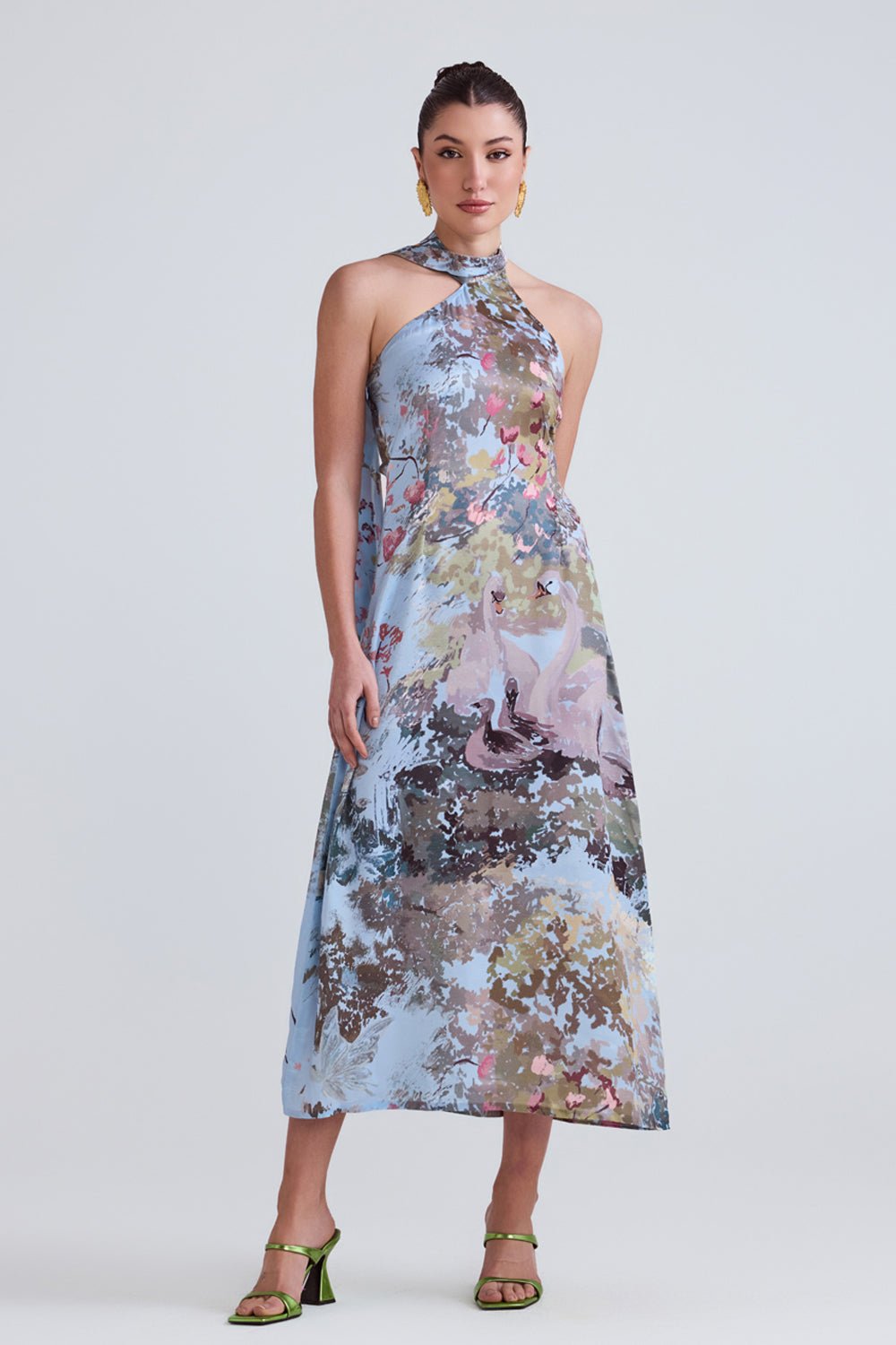 Swan Blue Satin Midi Dress