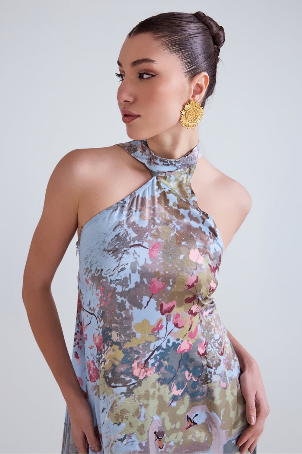 Swan Blue Satin Midi Dress