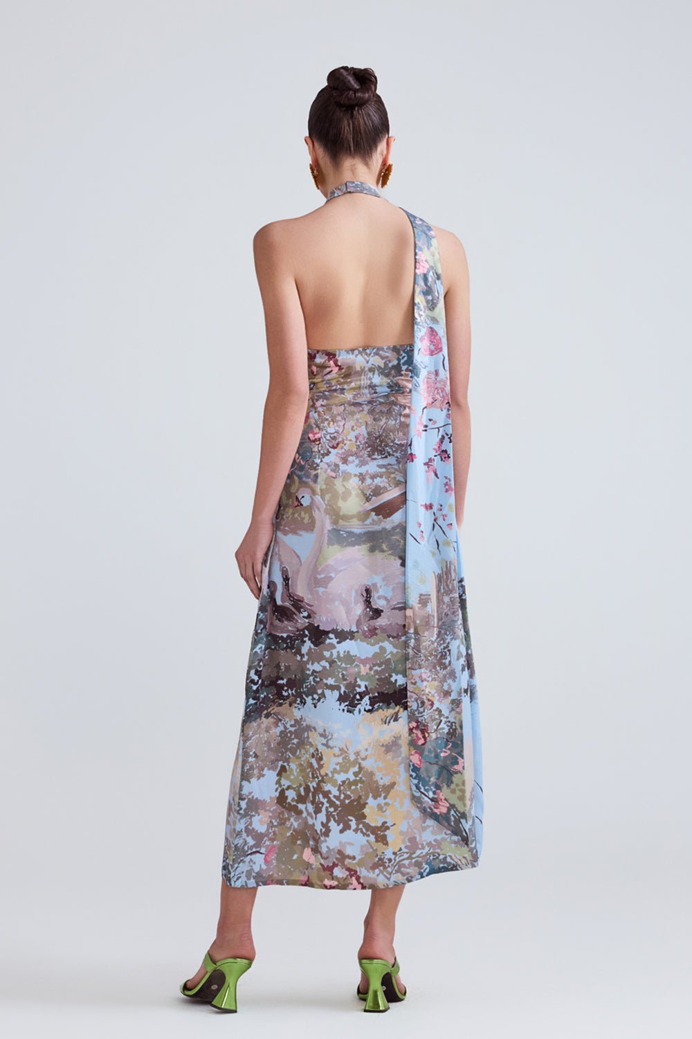 Swan Blue Satin Midi Dress