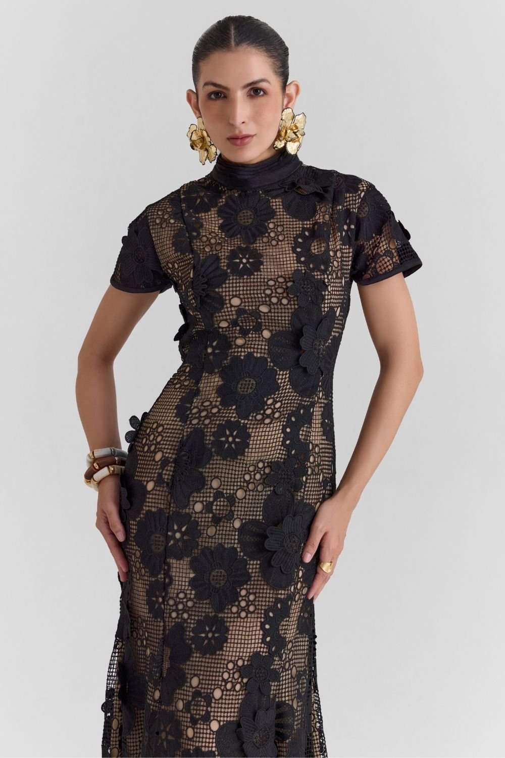 Velour Lace Midi Dress