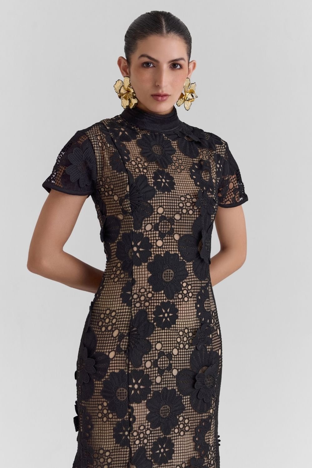 Velour Lace Midi Dress