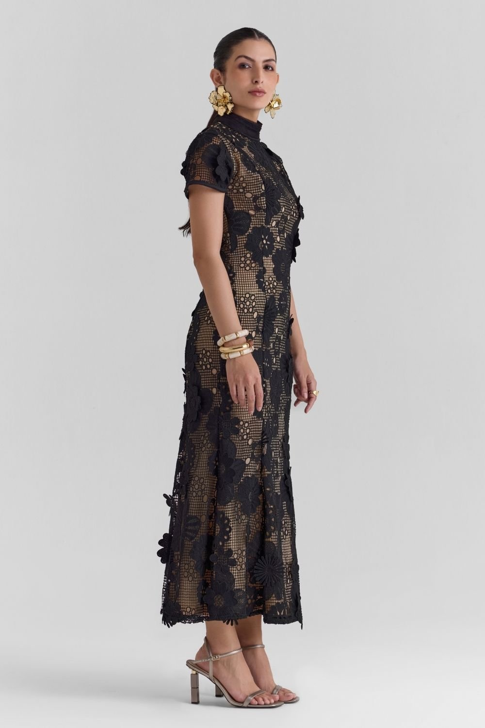 Velour Lace Midi Dress