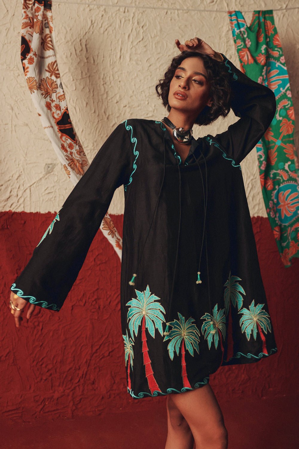 Wild Roots Black Handcrafted Linen Mini Dress