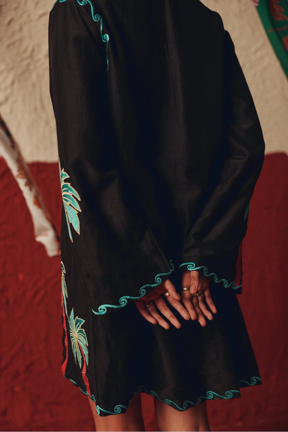 Wild Roots Black Handcrafted Linen Mini Dress