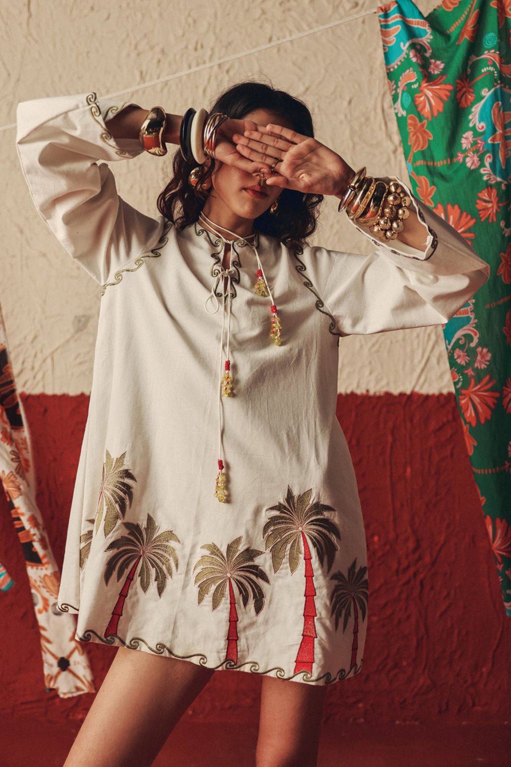 Wild Roots White Handcrafted Linen Mini Dress