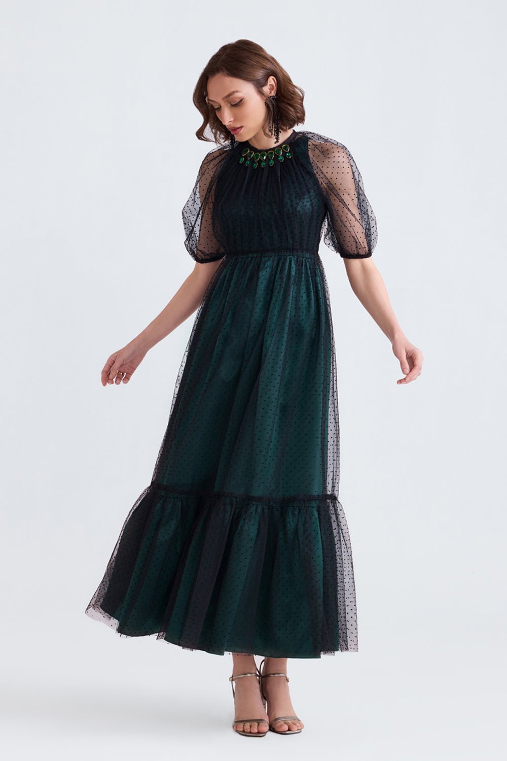 Yara Satin and Tulle Maxi Dress