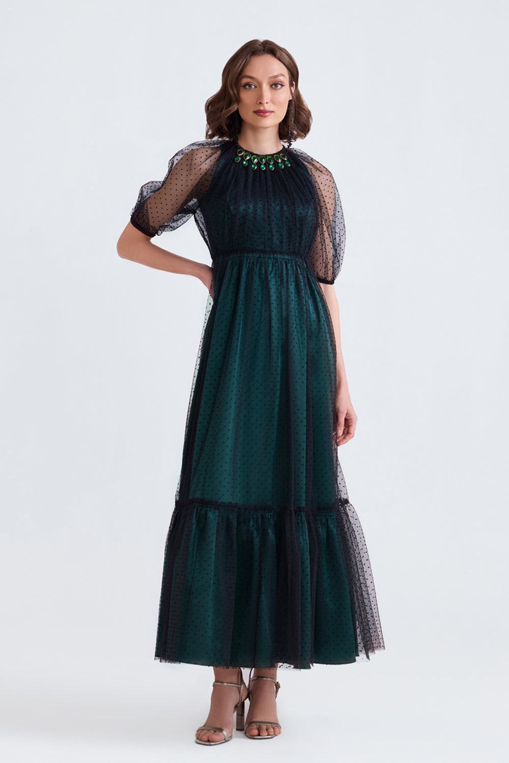 Yara Satin and Tulle Maxi Dress