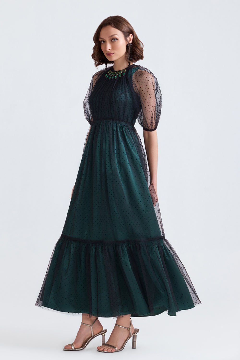 Yara Satin and Tulle Maxi Dress